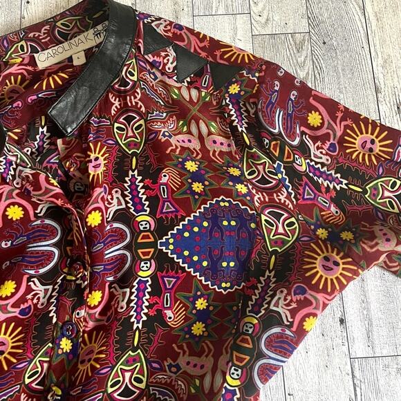 Anthropologie Carolina K Womens Silk Crepe Leather Tribal Averil Mini Dress Sz L - Picture 13 of 14